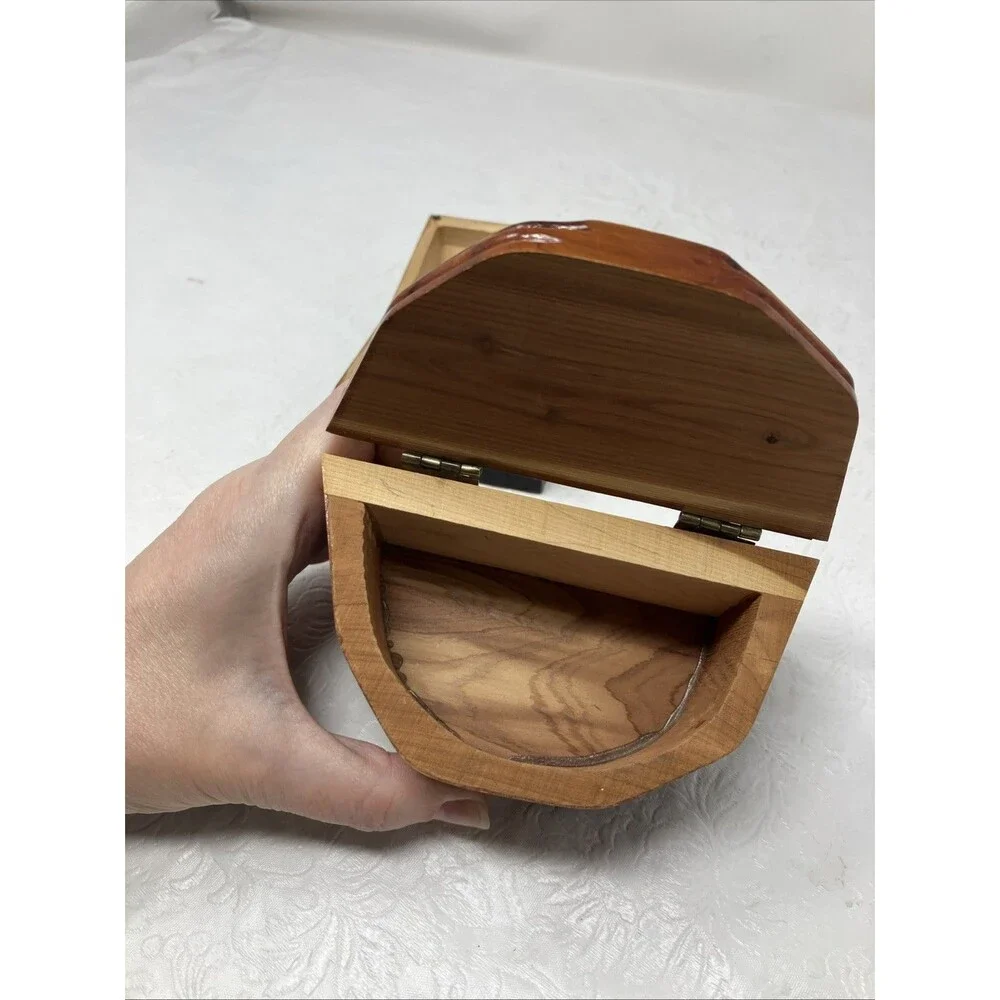 2 Wood Treasure Trinket Box Hinged Lid (Hand Painted Floral Black & Brown Cedar)